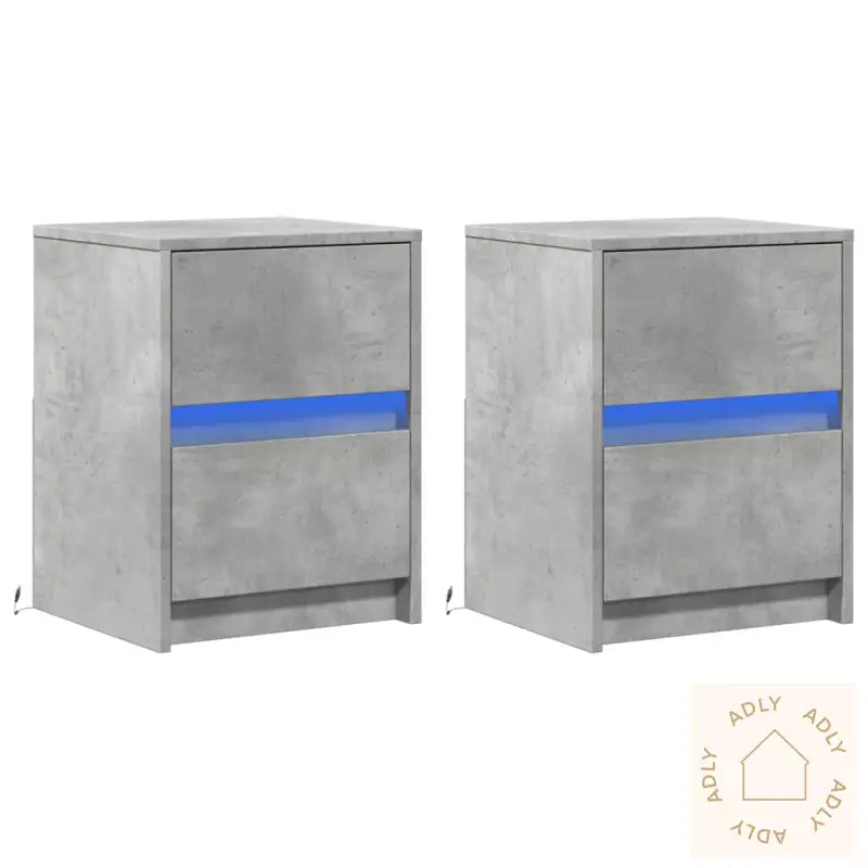 Nattbord Med Led 2 Stk Betonggrå Konstruert Tre