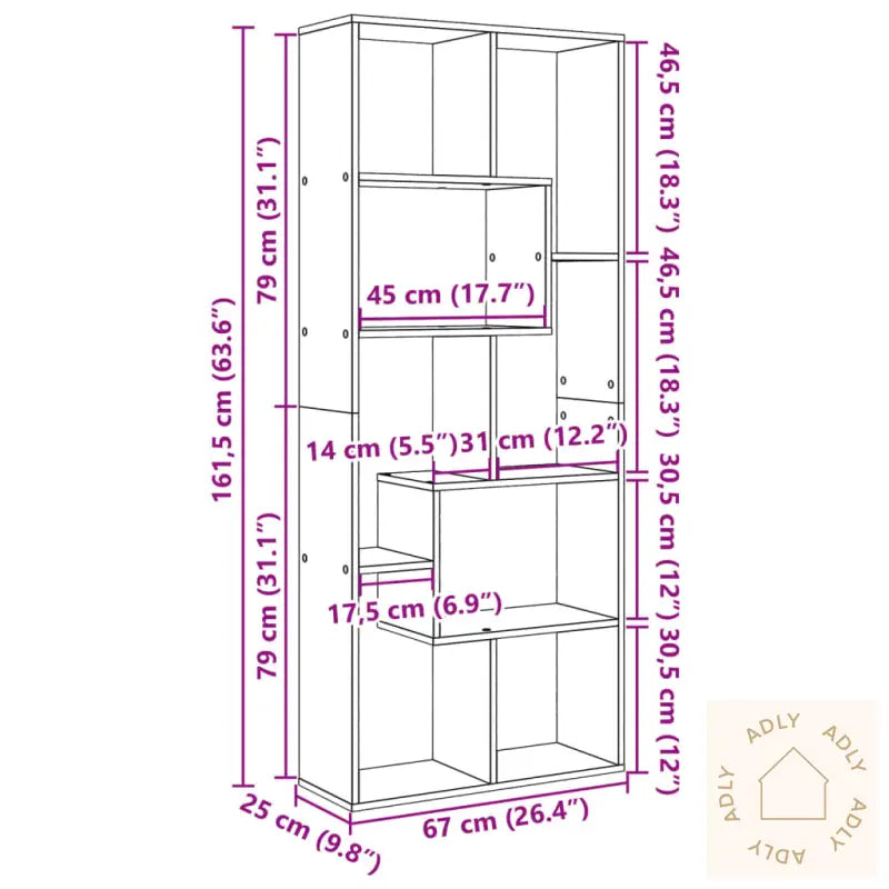 Romdeler Bokhylle Gammel Tre 67X25X161,5 Cm Konstruert Tre