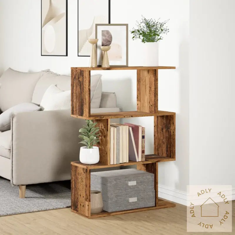 Romdeler Bokhylle 3 Lag Gammelt Tre 70X24X97 Cm Konstruert Tre