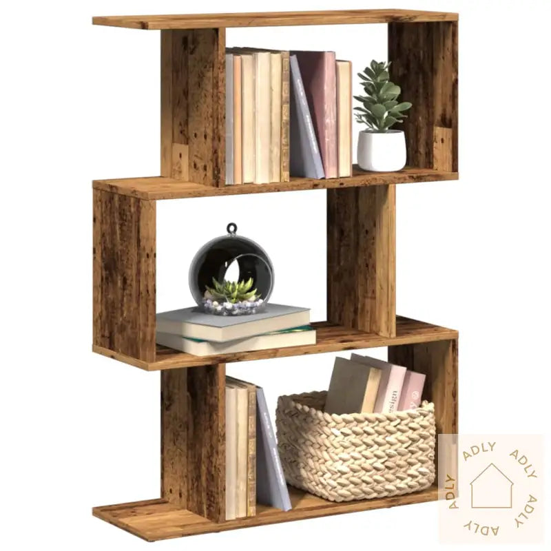 Romdeler Bokhylle 3 Lag Gammelt Tre 70X24X97 Cm Konstruert Tre