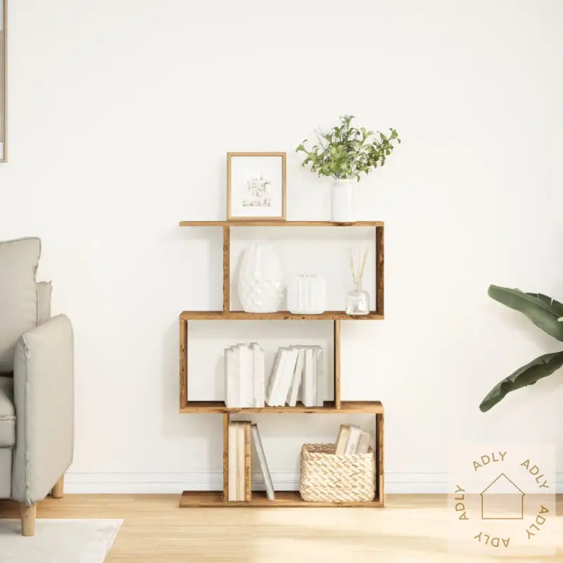 Romdeler Bokhylle 3 Lag Gammelt Tre 70X24X97 Cm Konstruert Tre