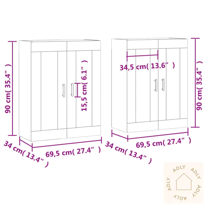 Veggskap 2 Stk Betonggrå Konstruert Tre