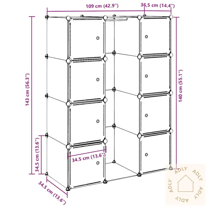 Modulskap Med 9 Rom 109X36,5X143 Cm Hvit