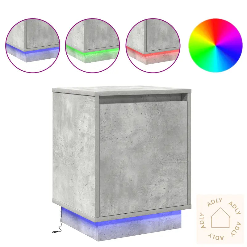 Betong Nattbord Med Led Lys Grå 39X34,5X50 Cm