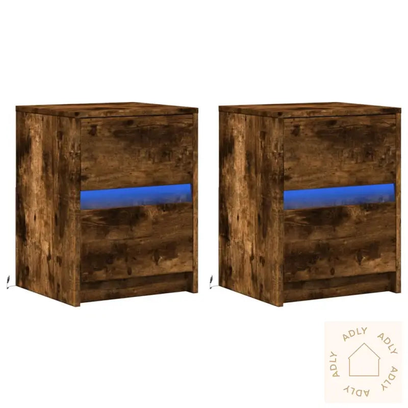 Nattbord Med Led 2 Stk Røkt Eik Konstruert Tre