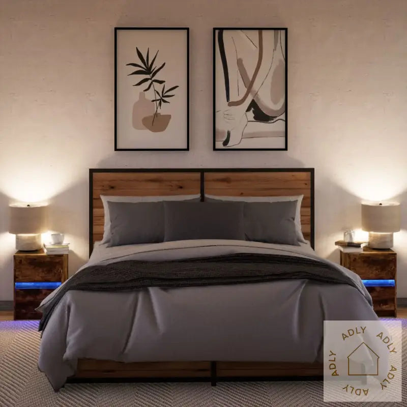 Nattbord Med Led 2 Stk Røkt Eik Konstruert Tre