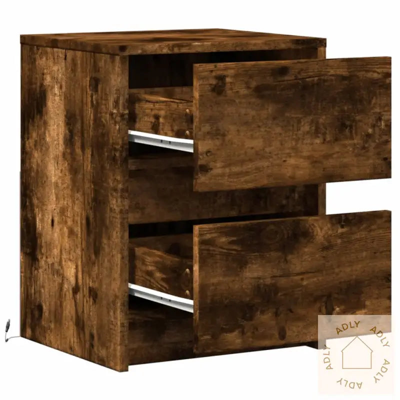 Nattbord Med Led 2 Stk Røkt Eik Konstruert Tre