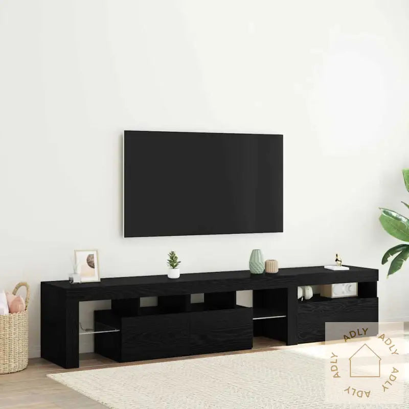 Tv-Skap 2 Stk Med Led-Lamper Svart Eik Konstruert Tre