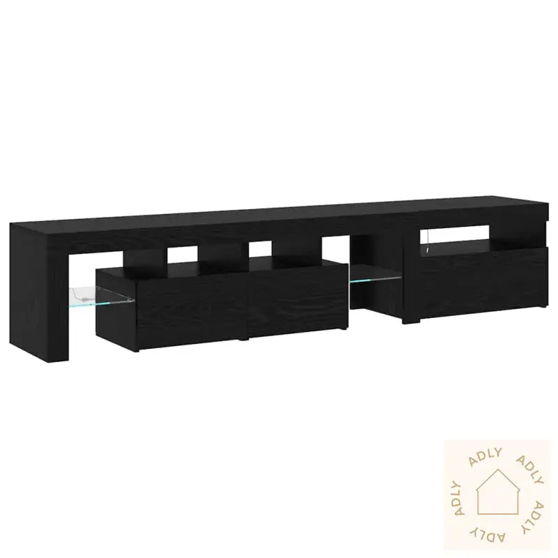 Tv-Skap 2 Stk Med Led-Lamper Svart Eik Konstruert Tre