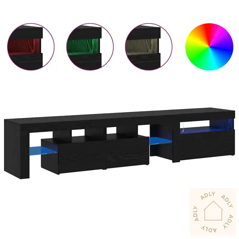 Tv-Skap 2 Stk Med Led-Lamper Svart Eik Konstruert Tre