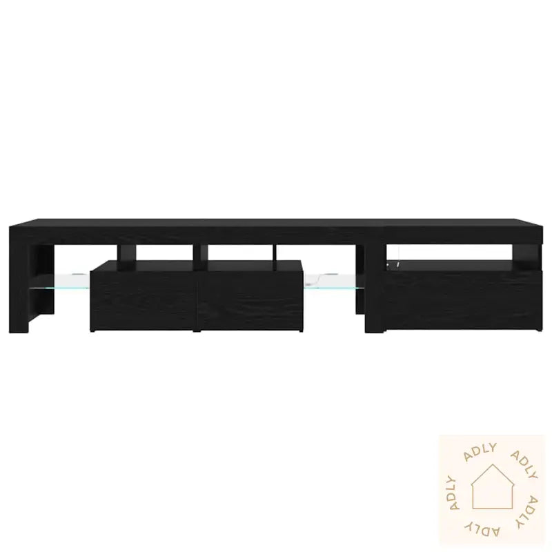 Tv-Skap 2 Stk Med Led-Lamper Svart Eik Konstruert Tre