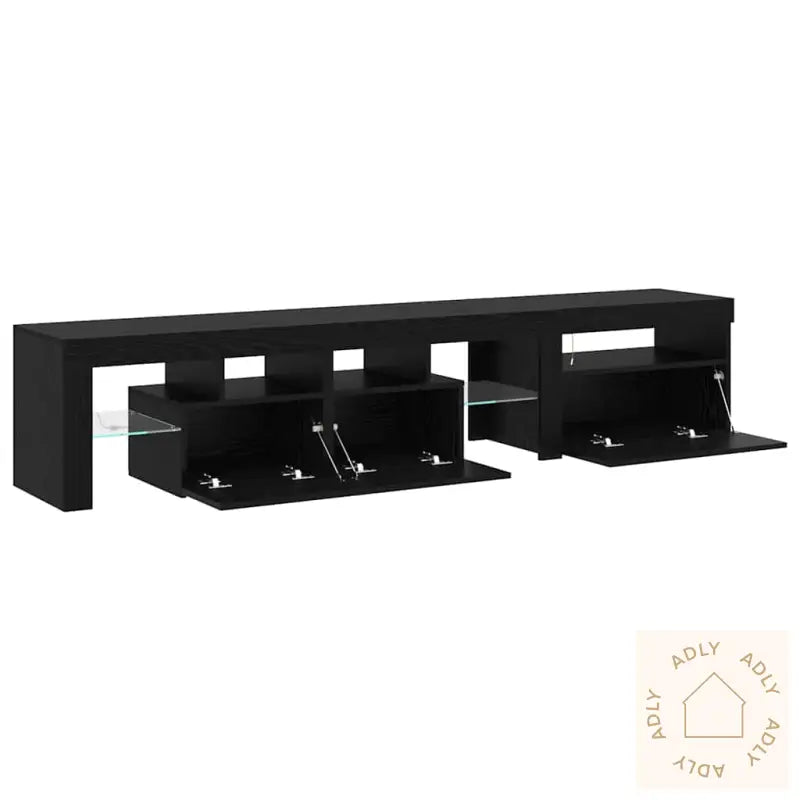 Tv-Skap 2 Stk Med Led-Lamper Svart Eik Konstruert Tre