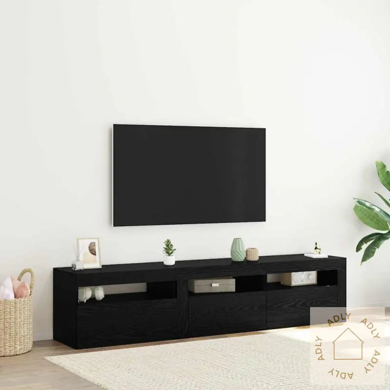 Tv-Kabinetter 2 Stk Med Led-Lamper Svart Eik Konstruert Tre