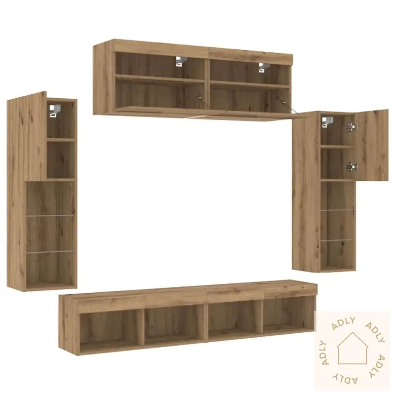 Tv Veggskap Med Led-Lys 2 Stk Artisan Eik 80X30X30 Cm