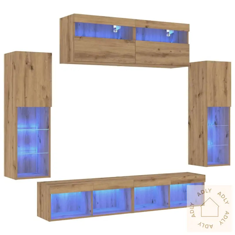 Tv Veggskap Med Led-Lys 2 Stk Artisan Eik 80X30X30 Cm