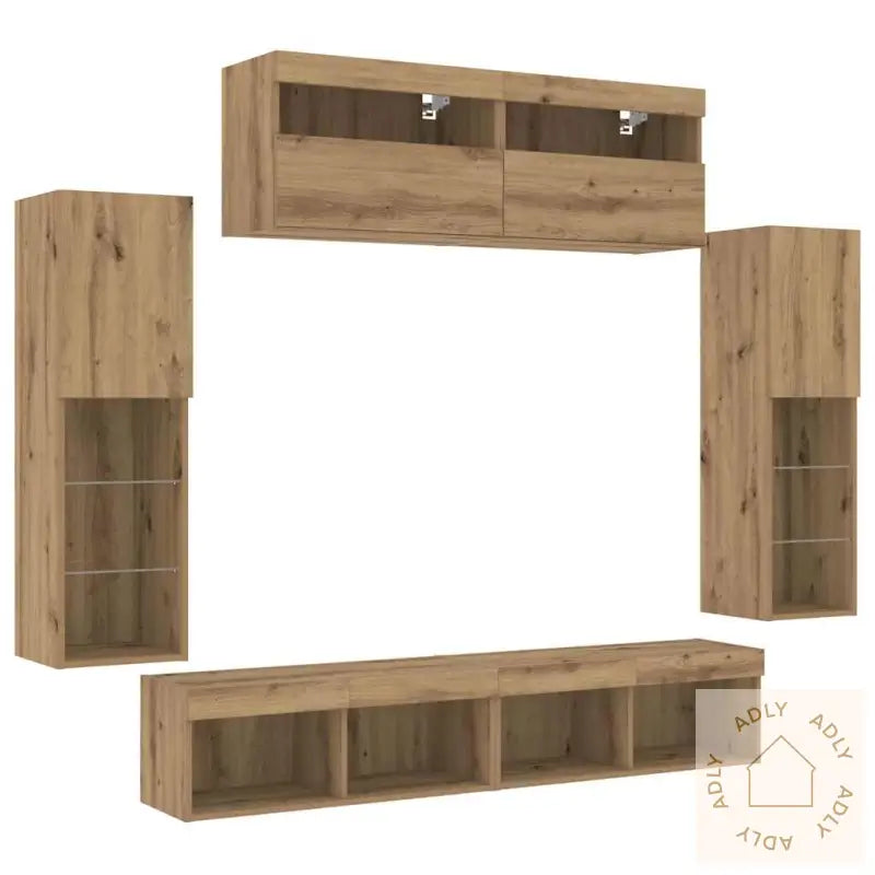 Tv Veggskap Med Led-Lys 2 Stk Artisan Eik 80X30X30 Cm