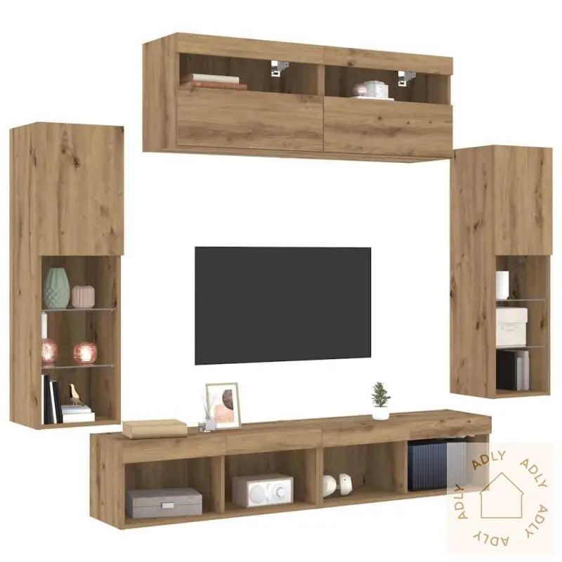 Tv Veggskap Med Led-Lys 2 Stk Artisan Eik 80X30X30 Cm