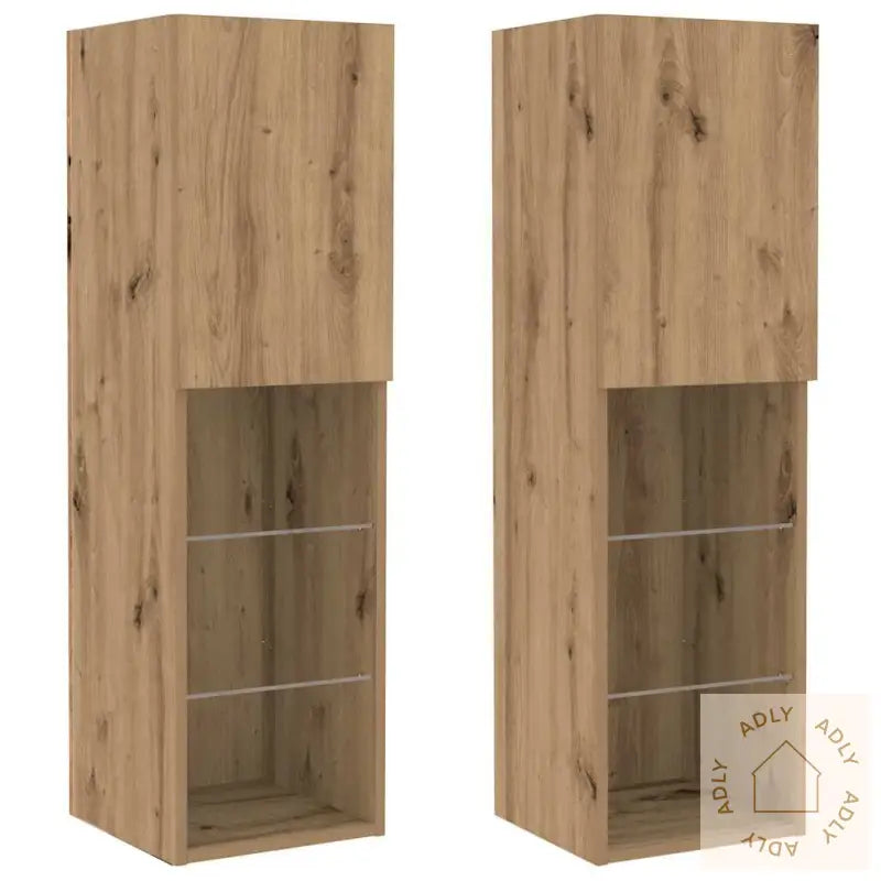 Tv Veggskap Med Led-Lys 2 Stk Artisan Eik 80X30X30 Cm