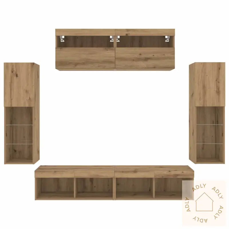 Tv Veggskap Med Led-Lys 2 Stk Artisan Eik 80X30X30 Cm