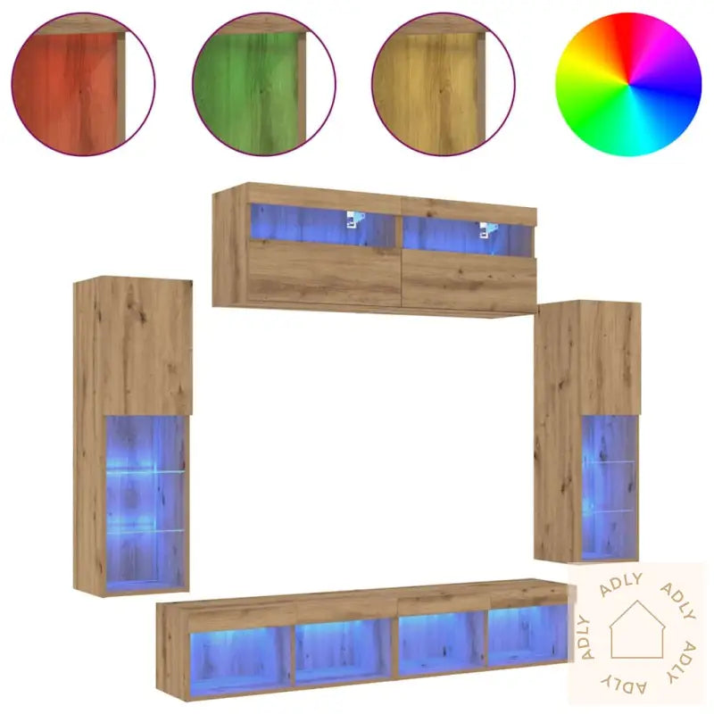 Tv Veggskap Med Led-Lys 2 Stk Artisan Eik 80X30X30 Cm