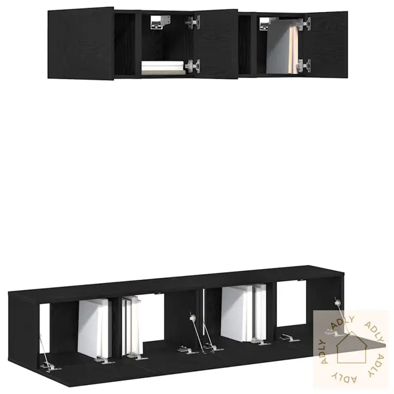 6-Delt Tv-Skapsett - Veggmontert, Svart Eik, Konstruert Tre