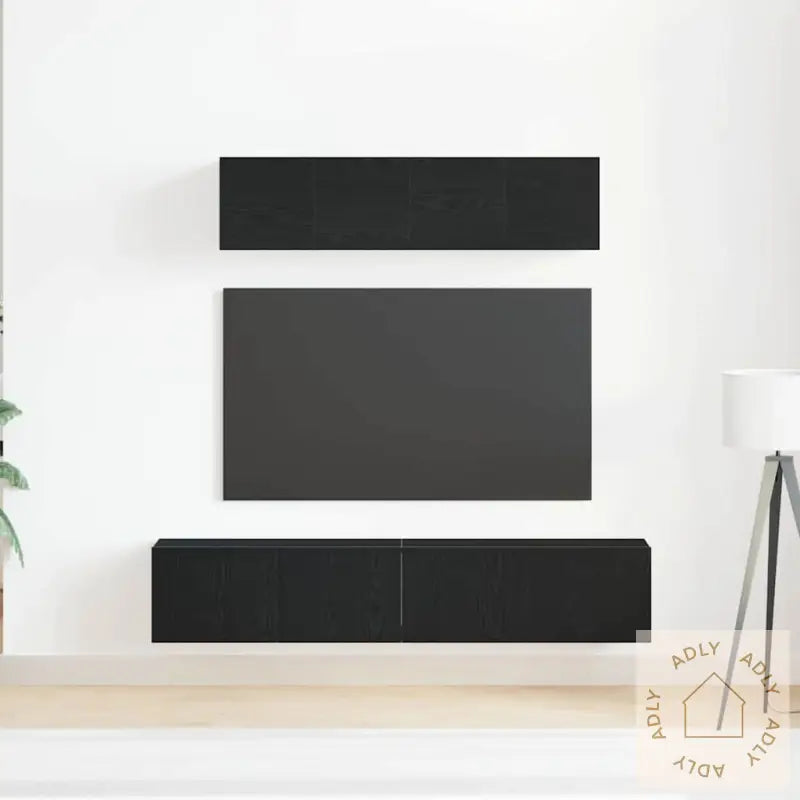 6-Delt Tv-Skapsett - Veggmontert, Svart Eik, Konstruert Tre