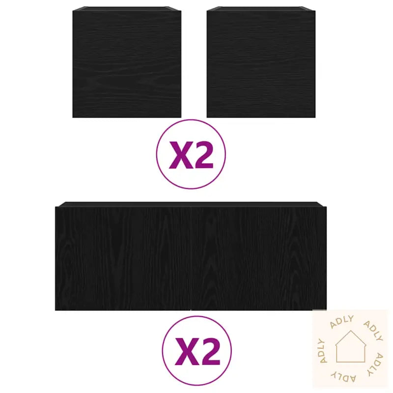 6-Delt Tv-Skapsett - Veggmontert, Svart Eik, Konstruert Tre