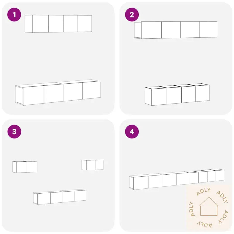 6-Delt Tv-Skapsett - Veggmontert, Svart Eik, Konstruert Tre
