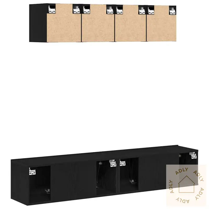 6-Delt Tv-Skapsett - Veggmontert, Svart Eik, Konstruert Tre