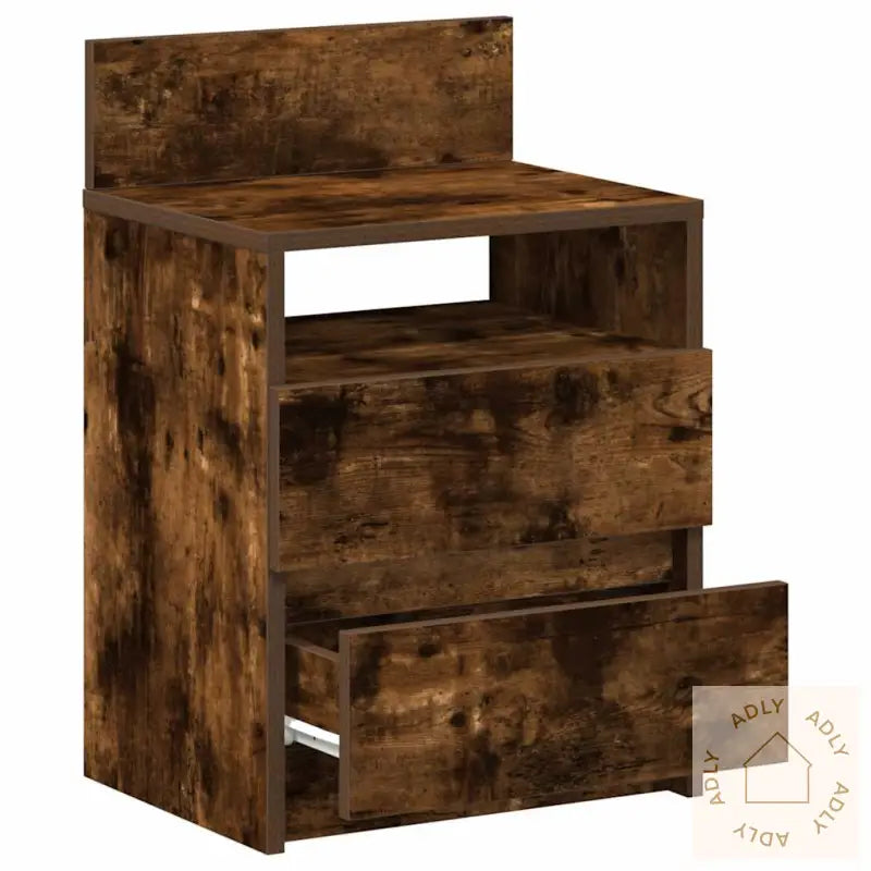 Nattbord 2 Stk Med 2 Skuffer Røkt Eik 40X33X60 Cm