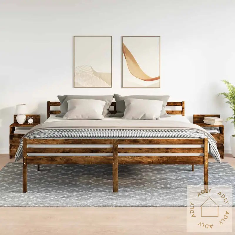 Nattbord 2 Stk Med 2 Skuffer Røkt Eik 40X33X60 Cm