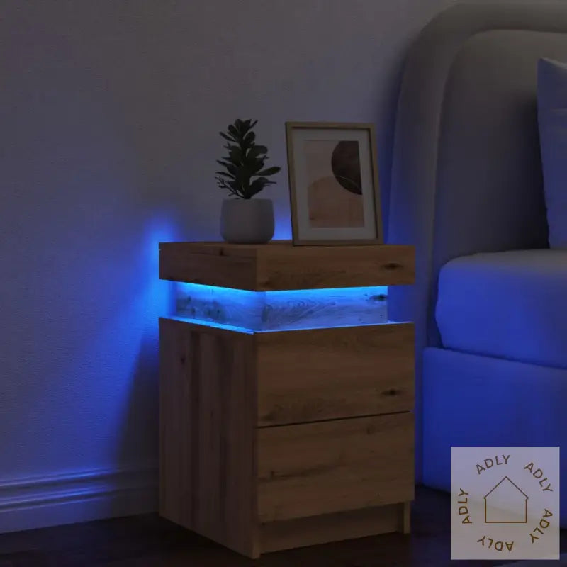Nattbord 2 Stk Med Led Artisan Eik 35X39X55 Cm Konstruert Tre