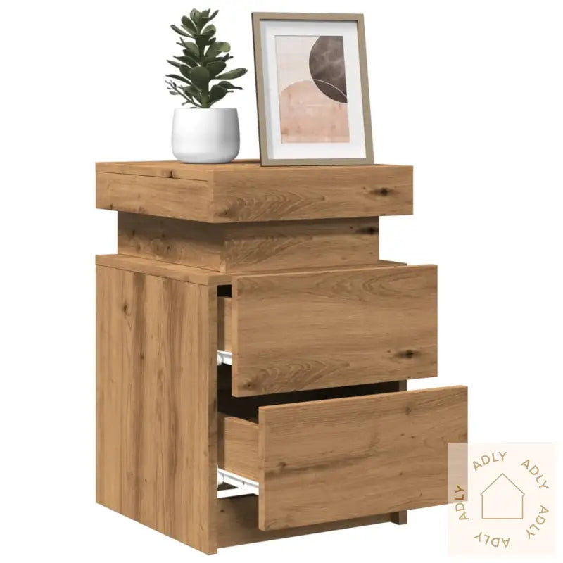 Nattbord 2 Stk Med Led Artisan Eik 35X39X55 Cm Konstruert Tre