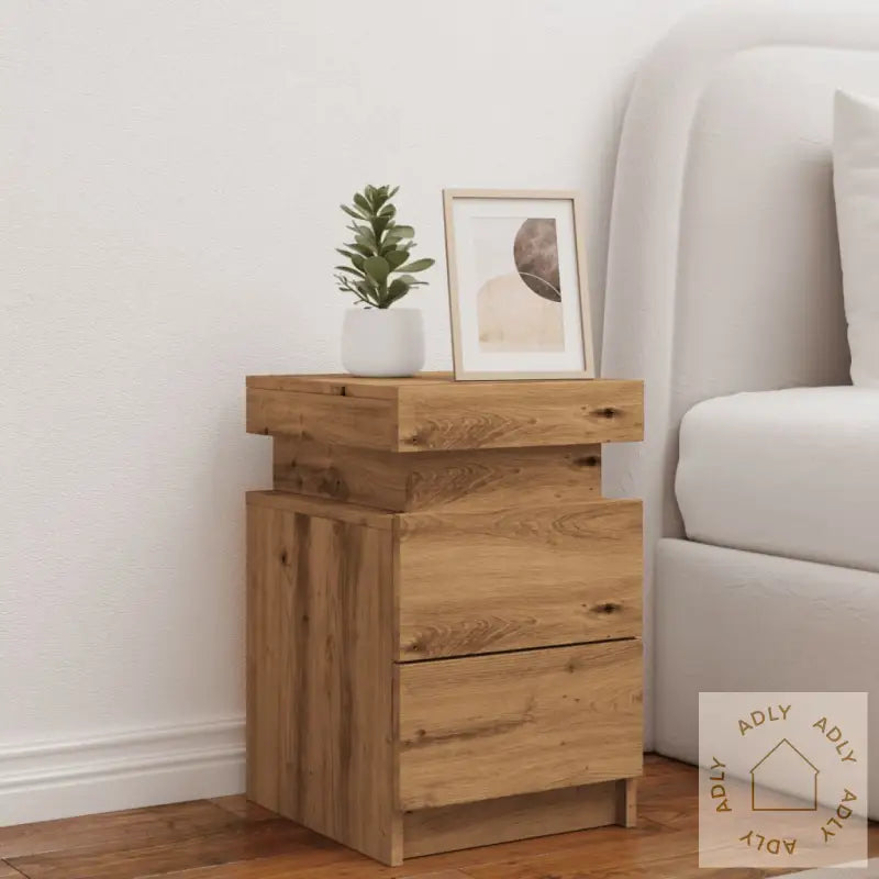 Nattbord 2 Stk Med Led Artisan Eik 35X39X55 Cm Konstruert Tre