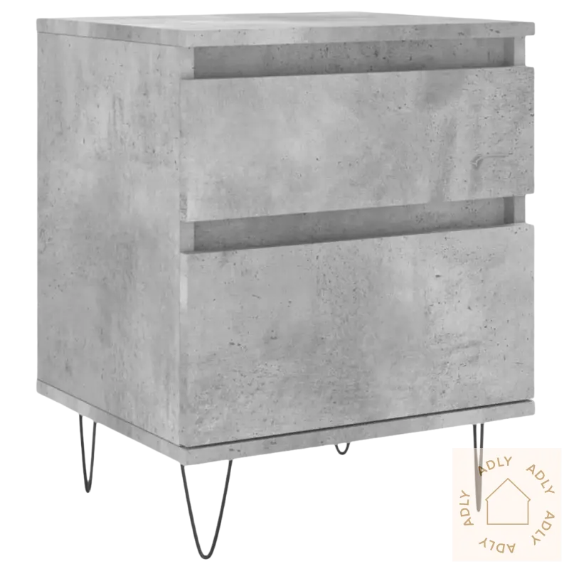 Stilig nattbord i grått betong-look, passer til moderne møbler og er slitesterkt