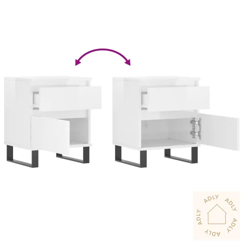 Nattbord 2 Stk Høyglans Hvit 40X35X50 Cm Konstruert Tre