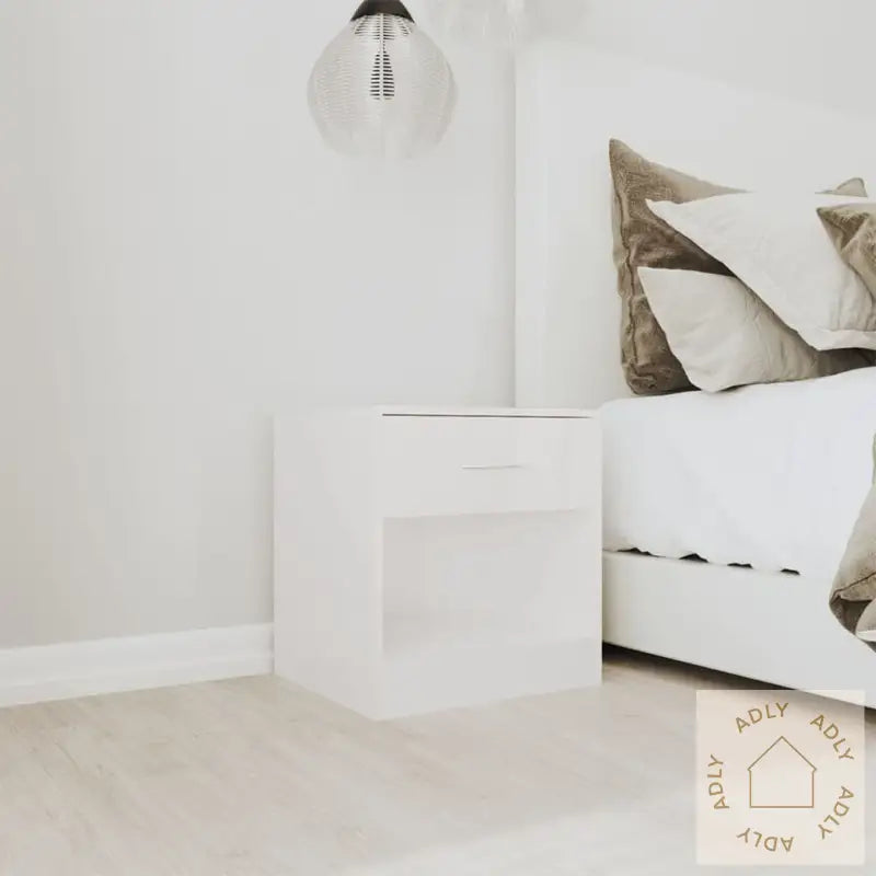 Nattbord 2 Stk Med Skuff Høyglans Hvit