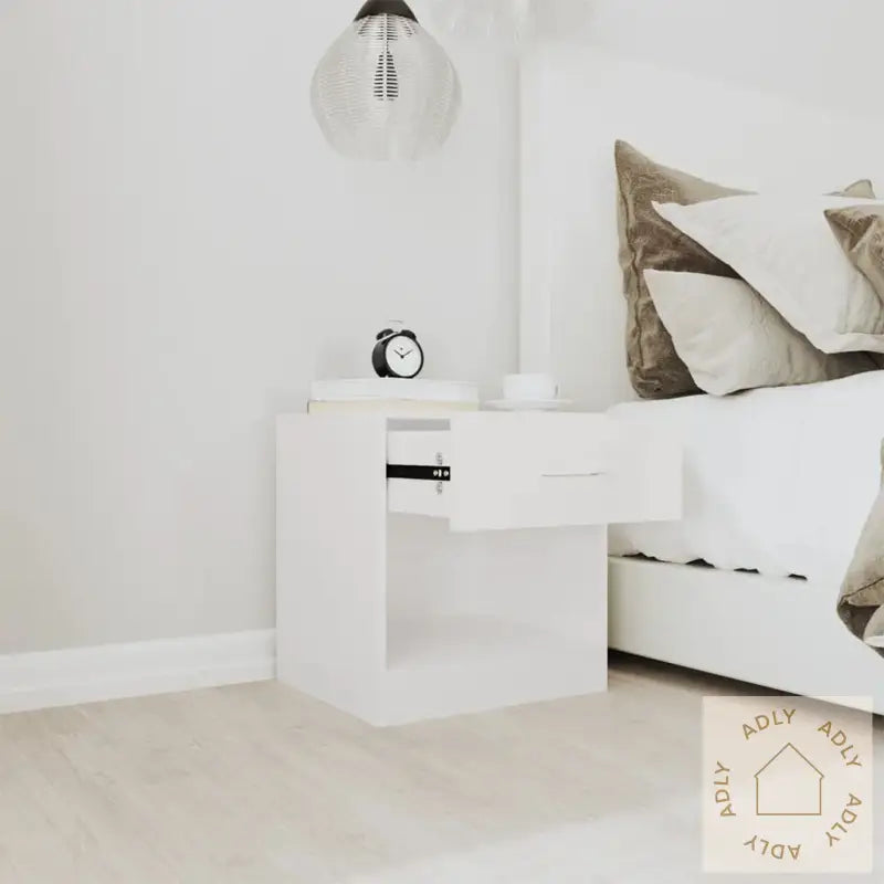 Nattbord 2 Stk Med Skuff Høyglans Hvit