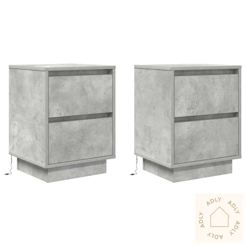 Nattbord Med Led 2 Stk Betonggrå 38X34X50 Cm