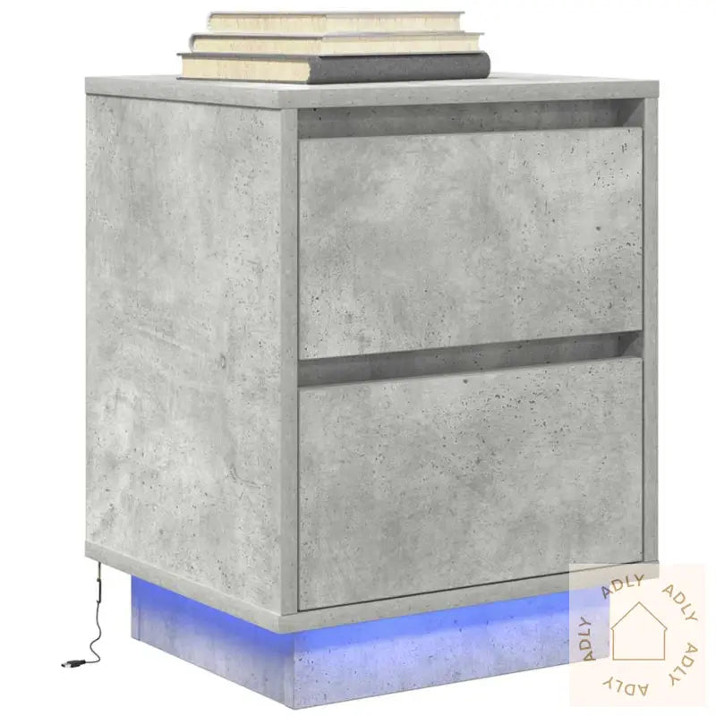 Nattbord Med Led 2 Stk Betonggrå 38X34X50 Cm