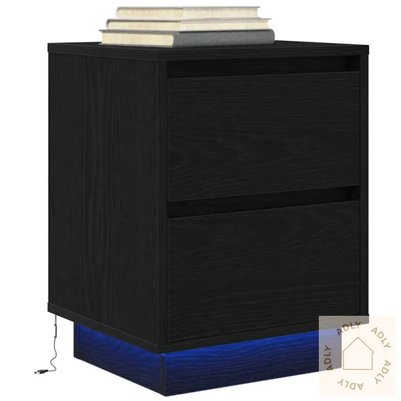 Nattskap Med Led-Lys 2 Stk Svart 38X34X50 Cm