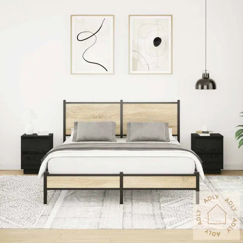 Nattskap Med Led-Lys 2 Stk Svart 38X34X50 Cm