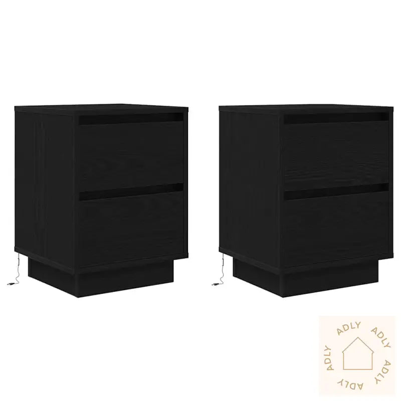 Nattskap Med Led-Lys 2 Stk Svart 38X34X50 Cm