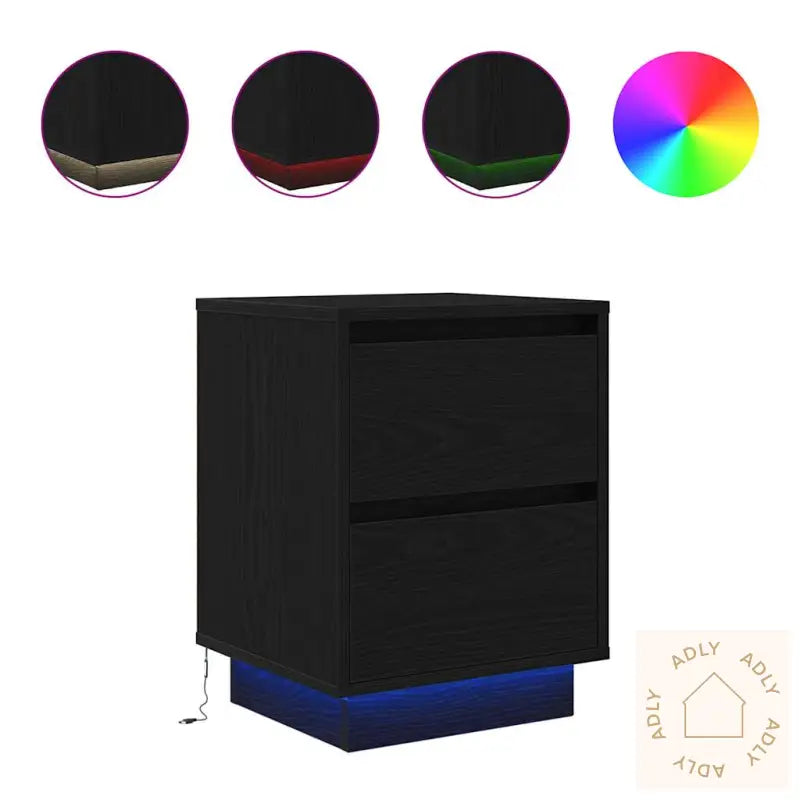 Nattskap Med Led-Lys 2 Stk Svart 38X34X50 Cm