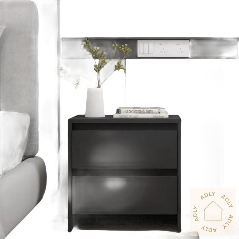 Dark grå to-drawers nattbord med elegant design til soverommet, stilige nattbord møbler