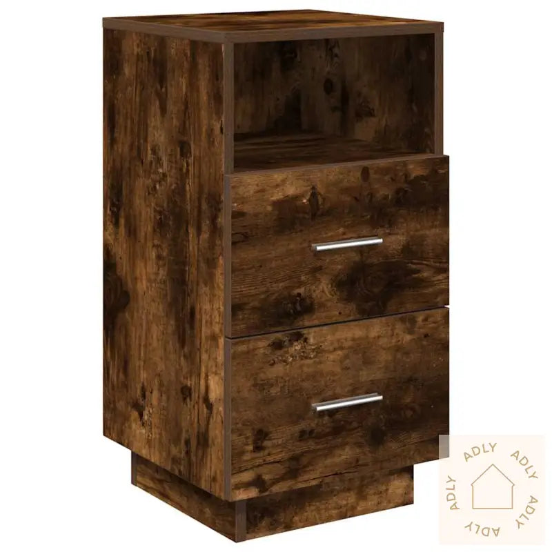 Nattbord 2 Stk Med 2 Skuffer Røkt Eik 36X36X68 Cm