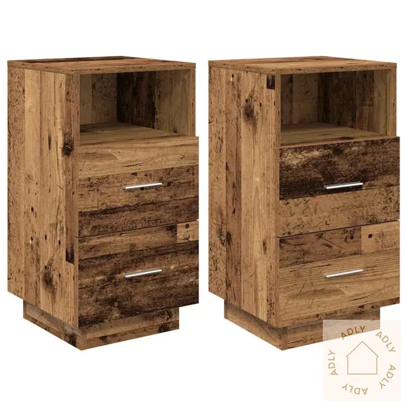 Nattbord 2 Stk Med 2 Skuffer Gammelt Tre 36X36X68 Cm