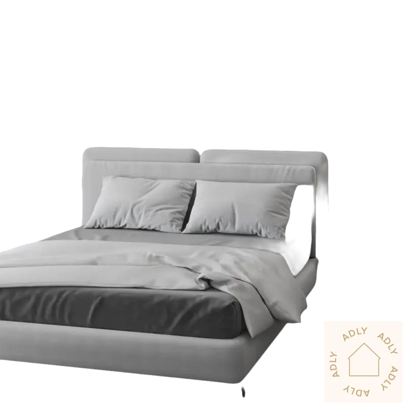 Grå opptrukket seng med stilige nattbord møbler og elegant design for soverommet