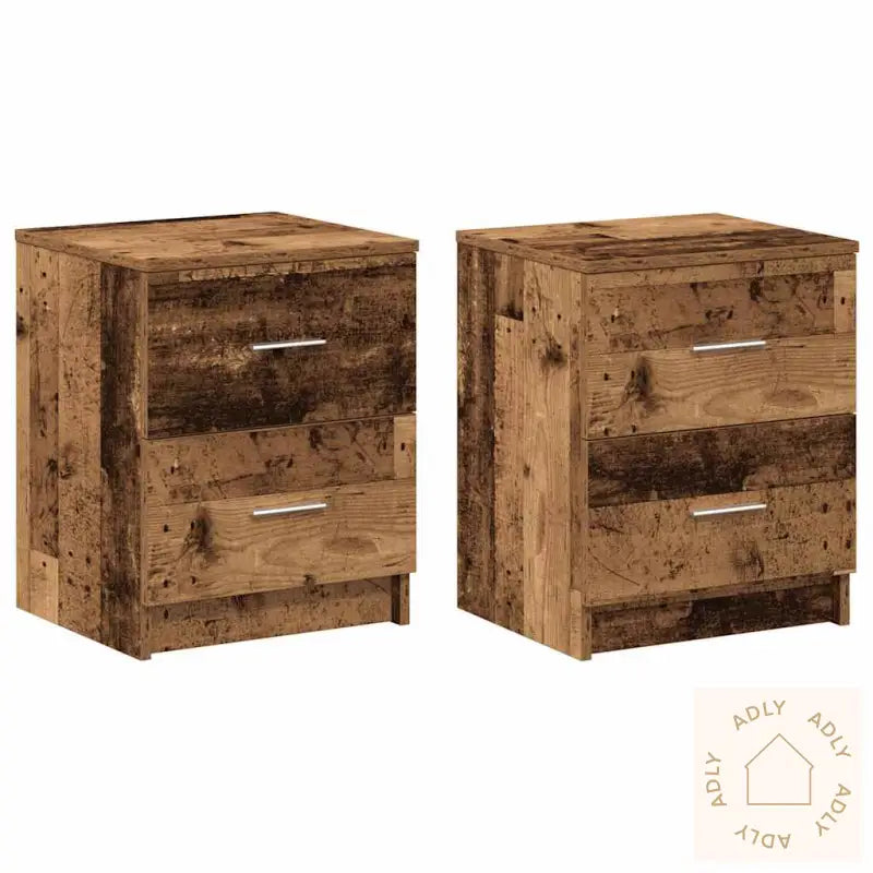 Nattbord 2 Stk Med 2 Skuffer Gammelt Tre 40X36X50 Cm