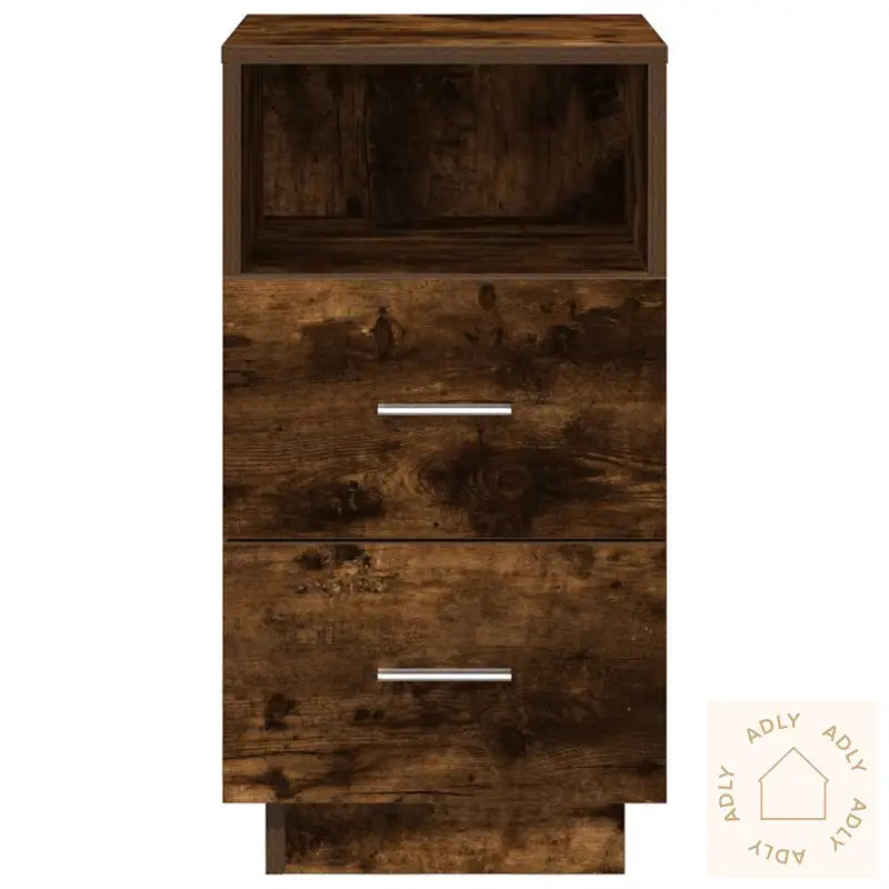 Nattbord 2 Stk Med 2 Skuffer Røkt Eik 36X36X68 Cm